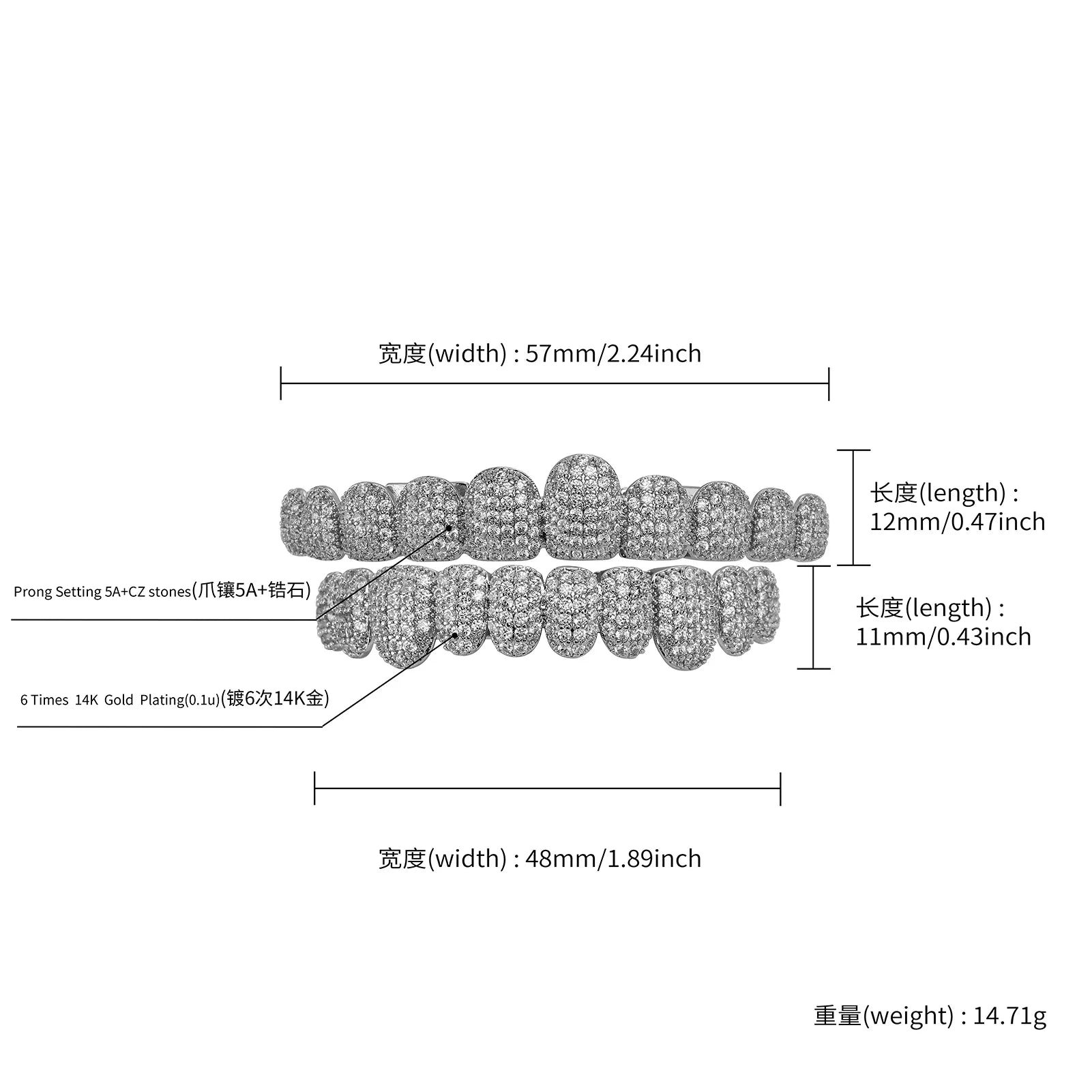 Iced Out Teeth Grillz 10 Top 10 Bottom 5A CZ Stones 14K Gold Plated Zircon Tooth Caps Rapper Mouth Jewelry