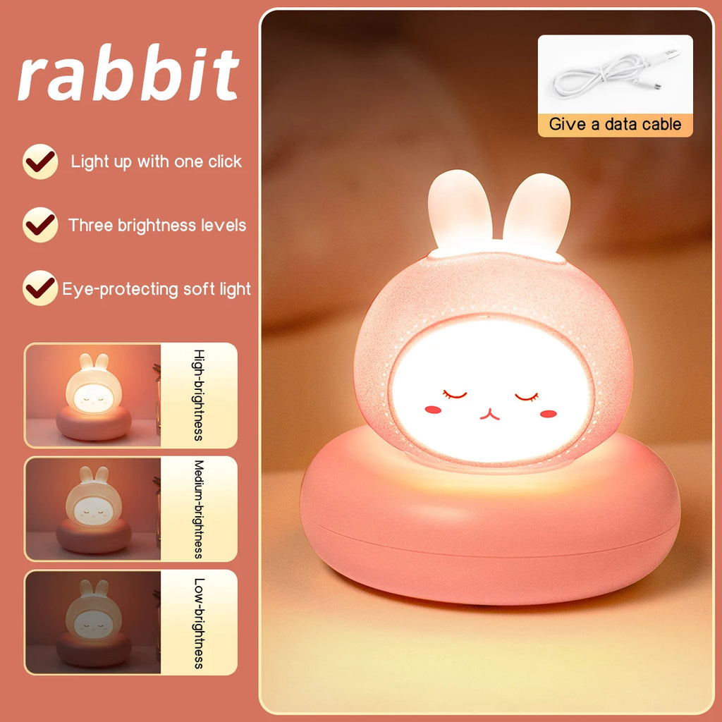 Cute Cartoon LED Night Light with Multi Level Dimming Touch Control Baby Bedside Lamp Essential for Nursery Room Decoration