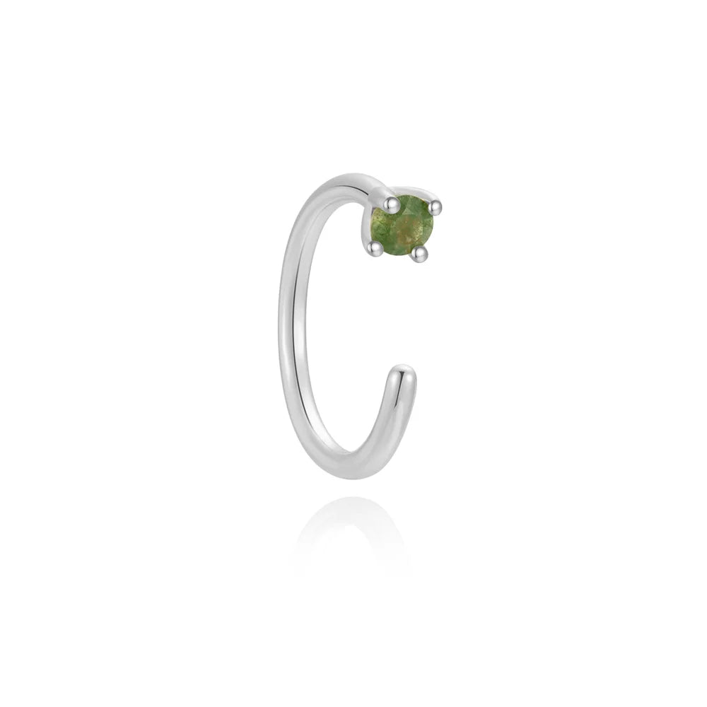 Aide 1PC Natural Water Grass Agate 925 Sterling Silver Flat Head Thread Puncture Earring Green Moss Piercing Ear Bone Earring