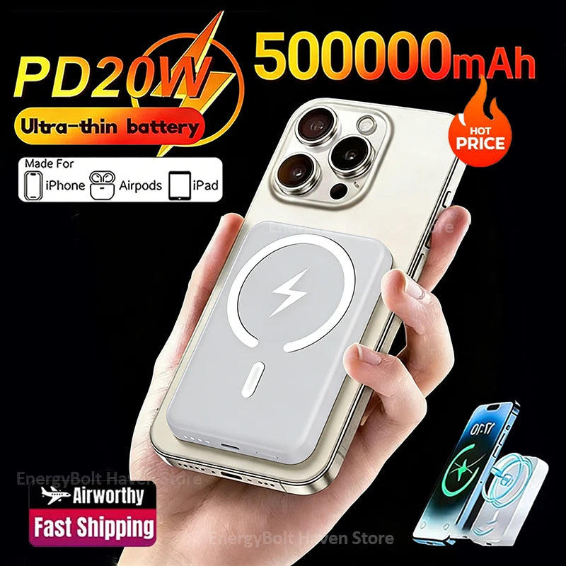 50000mAh Wireless Magnetic Power Bank PD 22.5W Fast Charging Portable External Spare Battery Pack for Magsafe For iPhone Samsung