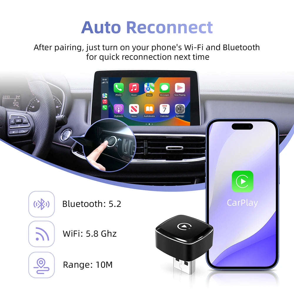 Smallest LEXXSON Wireless CarPlay Adapter MINI Ultra Android Auto Box USB Dongle Plug and Play for OEM Car Seamless Connection
