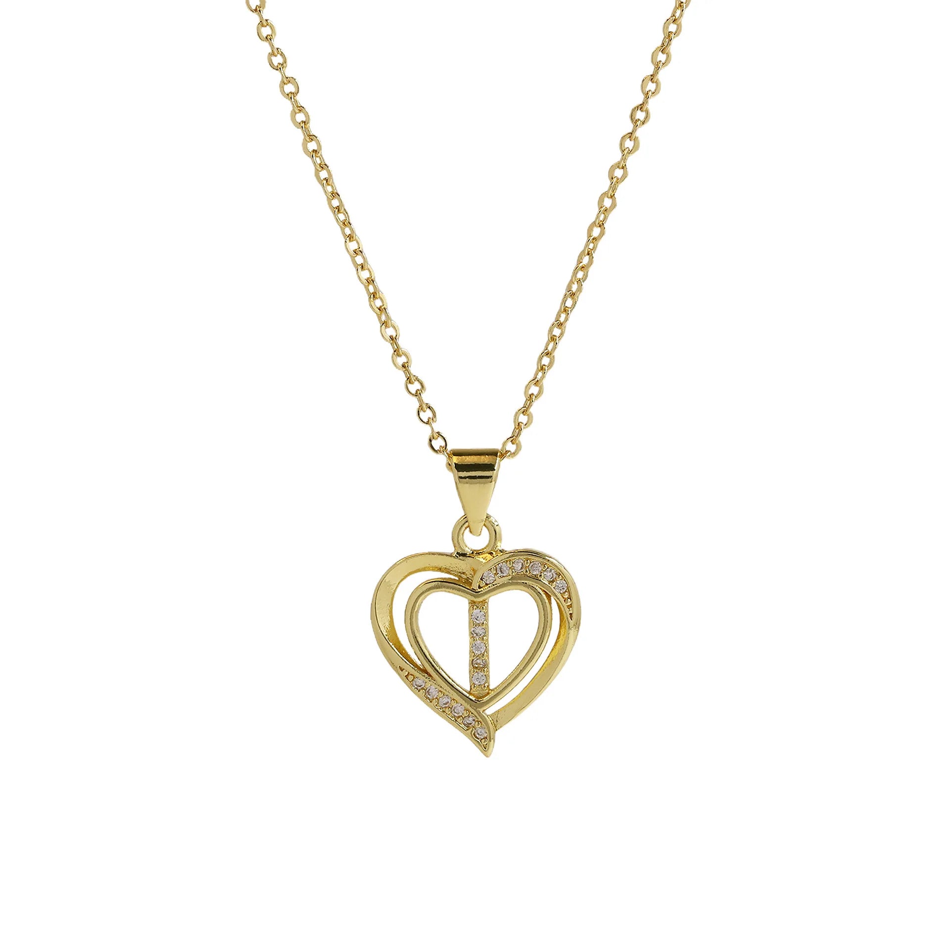 A-Z English Letter Initial Necklace Gold Color Plated Necklace Micro Setting Zircon Heart Necklace for Women