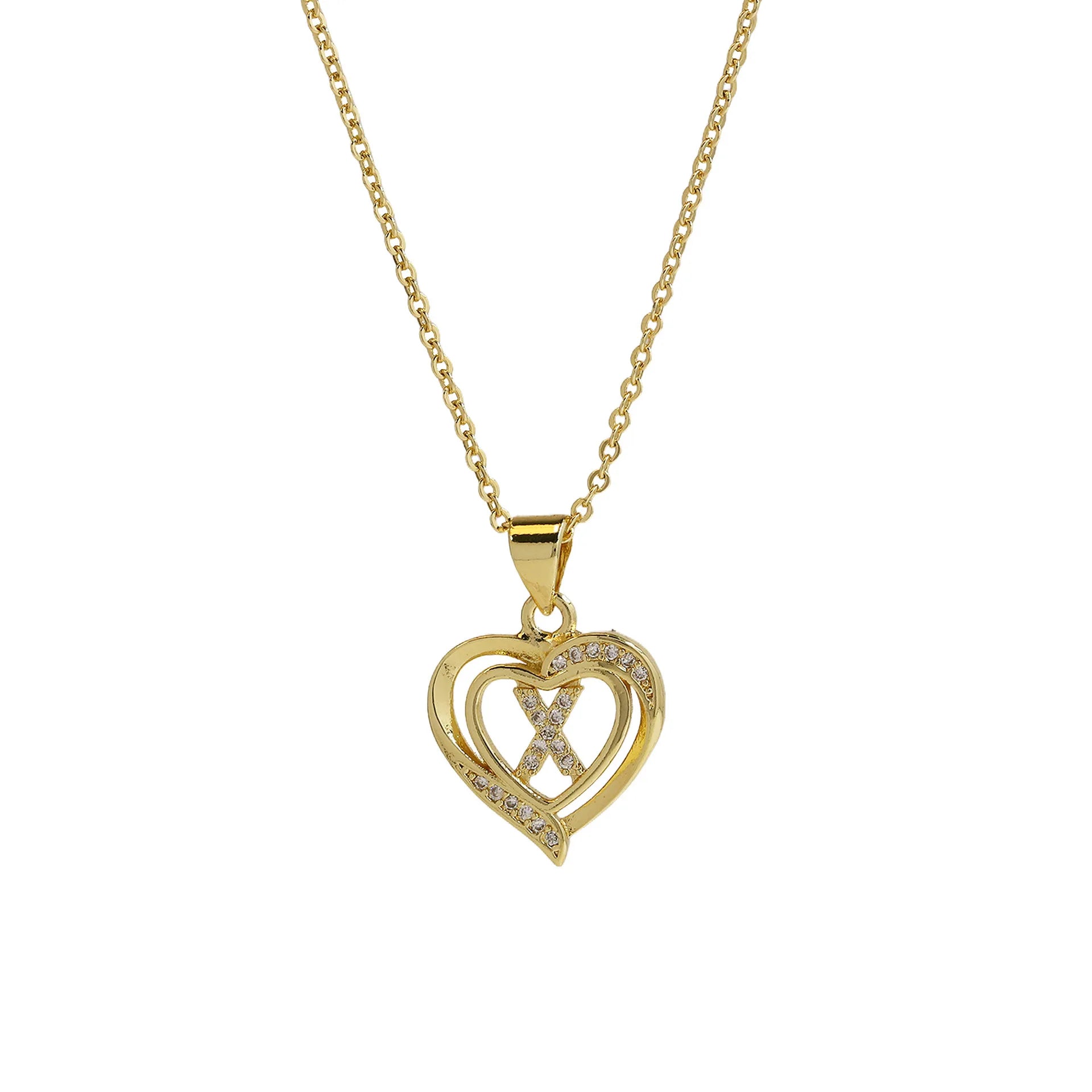 A-Z English Letter Initial Necklace Gold Color Plated Necklace Micro Setting Zircon Heart Necklace for Women