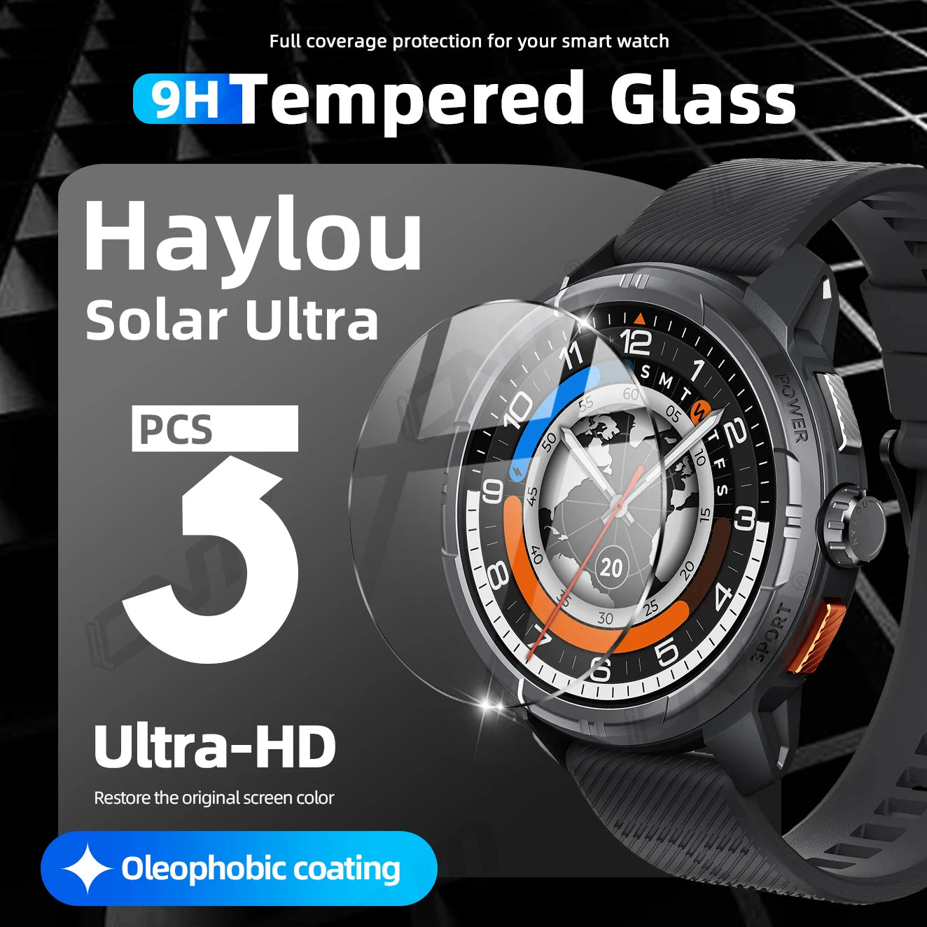 9H Tempered Glass for Haylou Solar Ultra, Premium Screen Protector Durable HD Clear Anti-scratch Protection Film Accessories