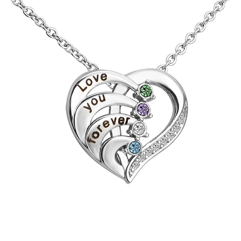 Personalized Name Necklace with Birthstones Custom Promise Necklace Heart Pendant with Engraved Names Christmas Jewelry Gifts