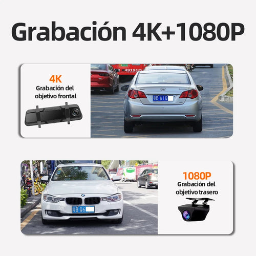 10 Inch 4K Mirror Dash Cam Suppost Wireless Carplay & Android Auto WIFI GPS Navigation Dual Lens Video Recorder Car Dvr
