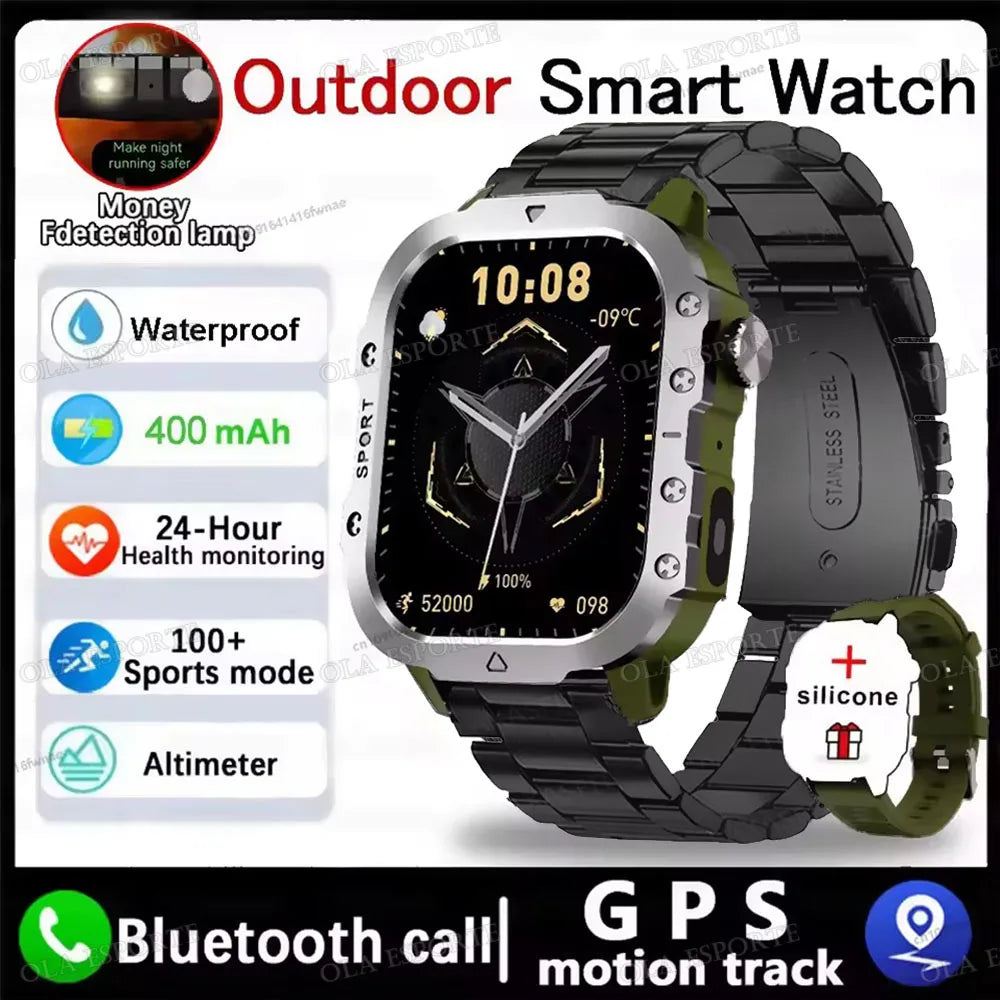 1400mAh Big Battery Smart Watch Men Outdoor GPS Flashlight 10ATM Waterproof Bluetooth Call AMOLED HD Sports Smartwatch AT-1282