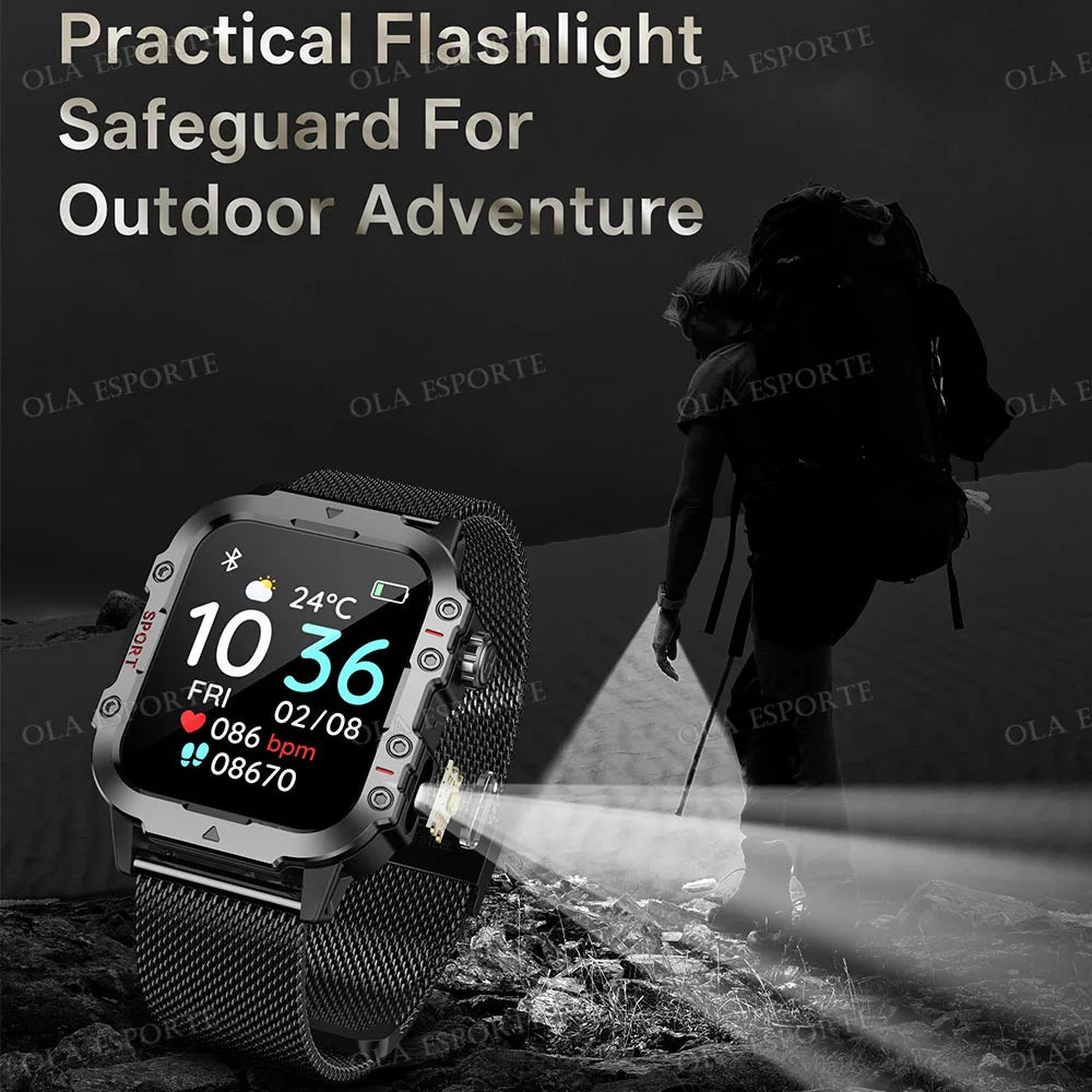 2026 New Military-grade Smart Watch Men GPS Flashlight 3ATM Waterproof Watch Bluetooth Call 100+Sport Outdoor Smartwatch Pk MA27