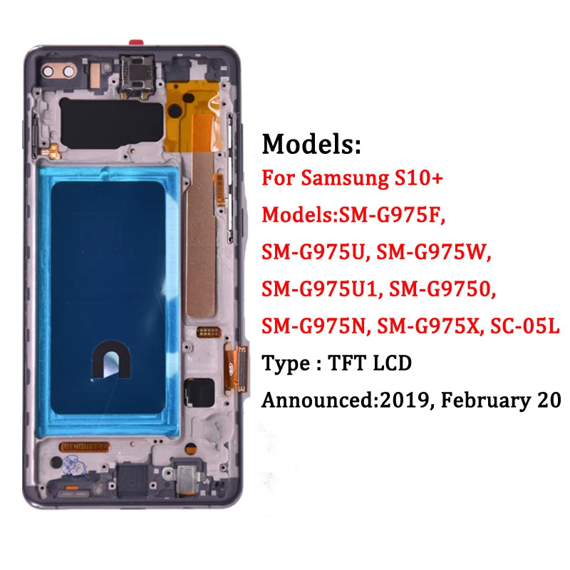 For Samsung S10 Plus S10+ G975 G975F Lcd Display Digital Touch Screen  with Frame for Samsung S10 G973 LCD Display Assembly