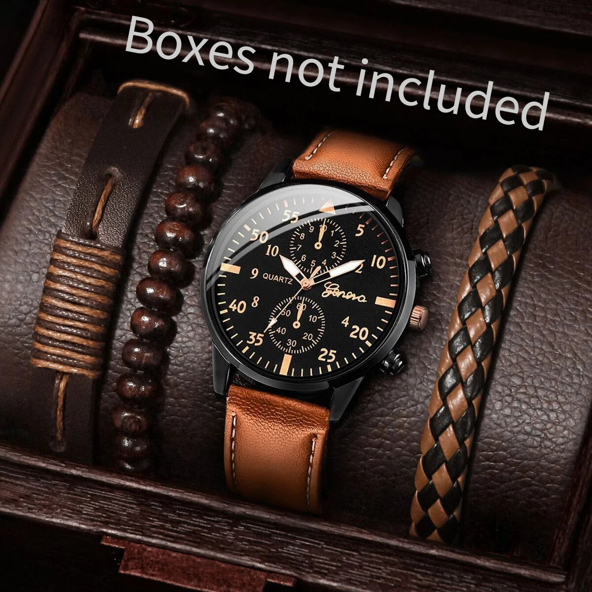 4/5PCS Fashion Men Watches Casual Male's Quartz Watch Bracelets Set Relogio Masculino Reloj Hombre（Without Box）