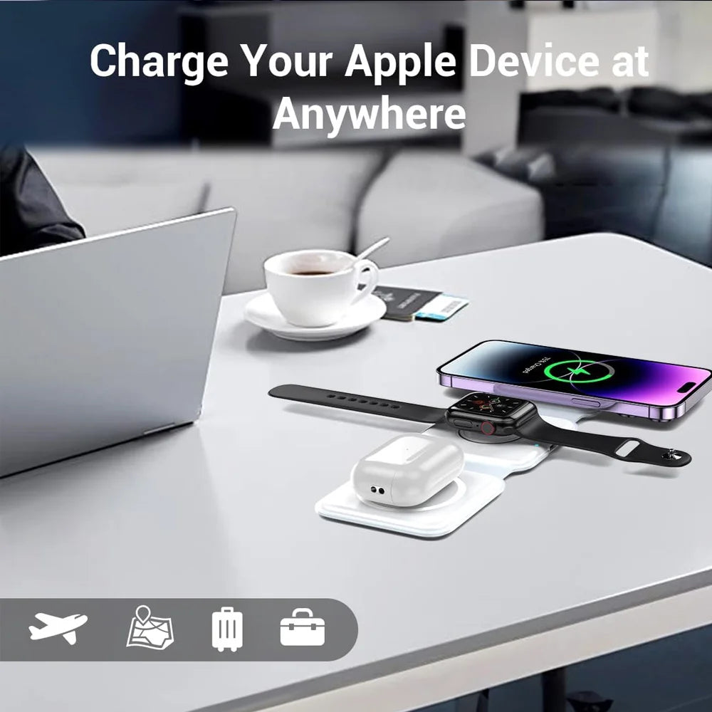 3 in 1 Wireless Charging Station for Apple MagSafe Charger, Foldable Magnetic Travel Charger for iPhone Apple Watch AirPods Pro