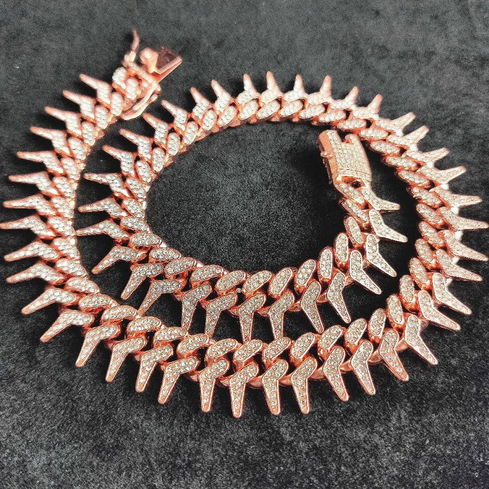 20mm Gothic Thorns Flash Full Rhinestone Miami Cuban Chain Luxury Fashion Men's Necklace For Women Hip Hop Cool Bracelet Jewelry