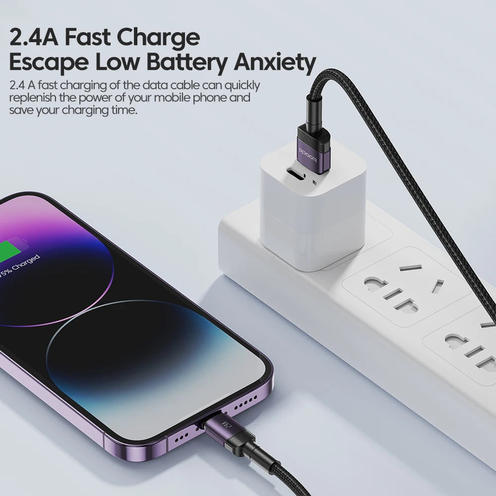 Toocki USB Cable For iPhone 14 13 12 Pro Max X XS XR 8 7 Plus iPad Fast Charging Charger Aluminum iP Cable For iPhone Data Cord