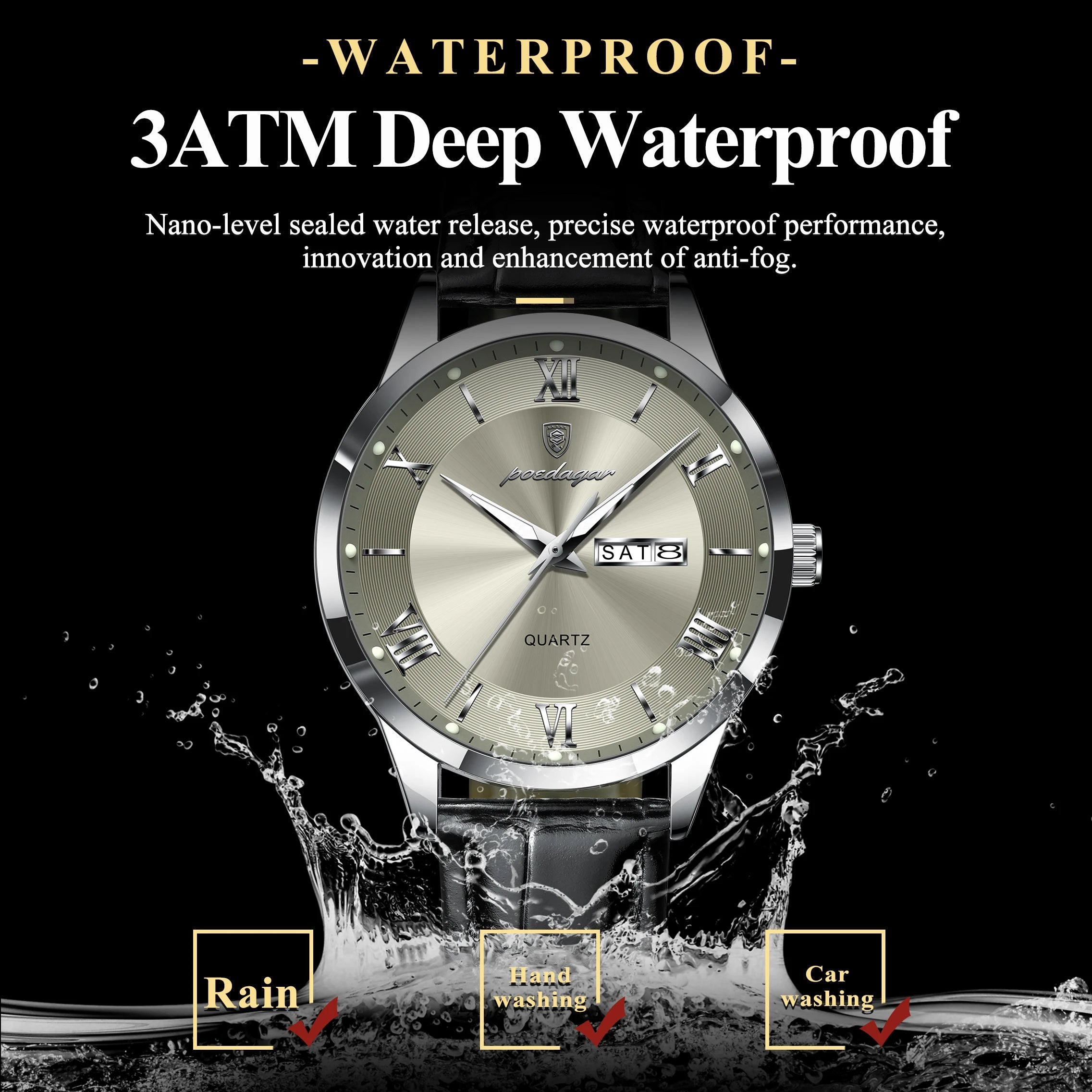 POEDAGAR Top Luxury Watch For Men Military Waterproof Luminous Date Week Man Wristwatch Leather Men's Quartz Watches Sport Reloj