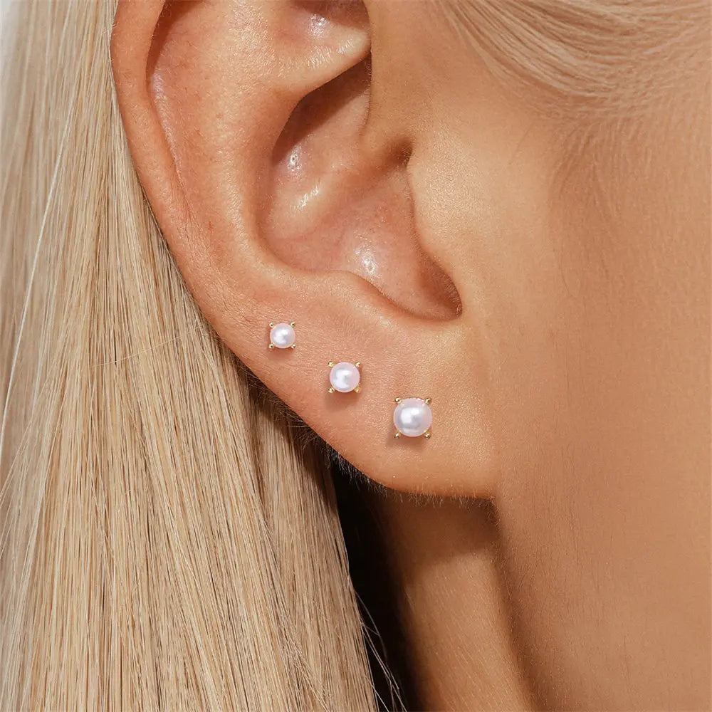 Aide Minimalism 2-3-4mm Pearl Ear Stud Stud Earrings 925 Silver Round Natural Pearl Ear Bone Flat Piercing Stud Fine Jewelry 1pc