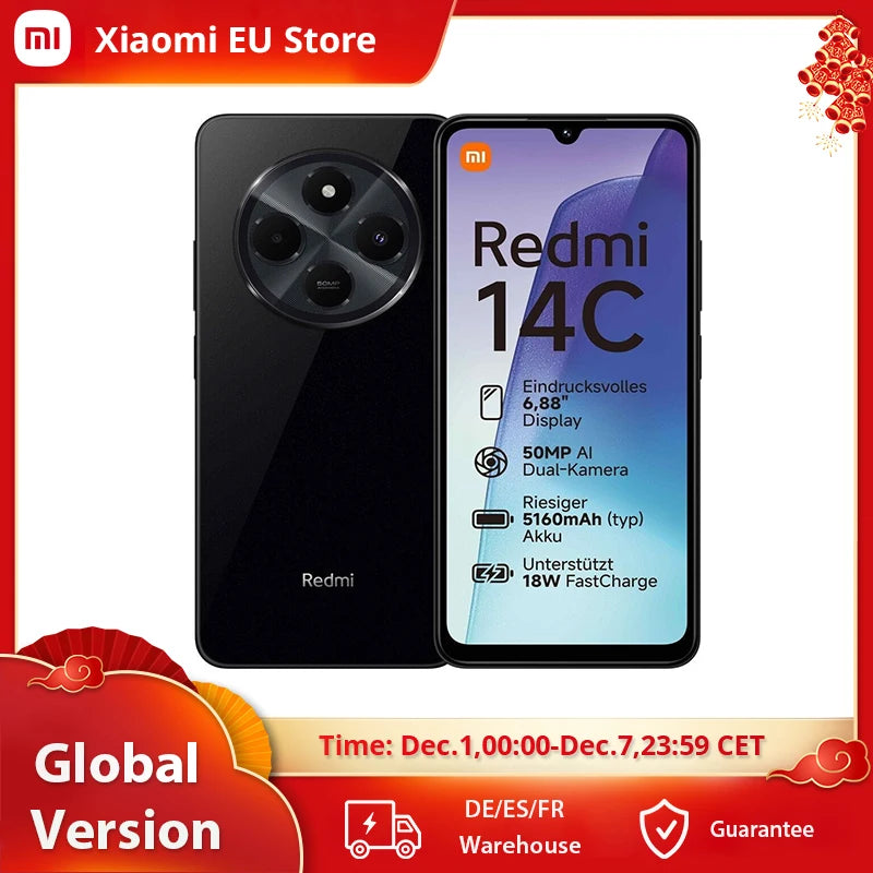 Global Version Xiaomi Redmi 14C Smartphone Immersion 6.88'' 120Hz Display 50MP AI Dual Camera Massive 5160mAh Battery