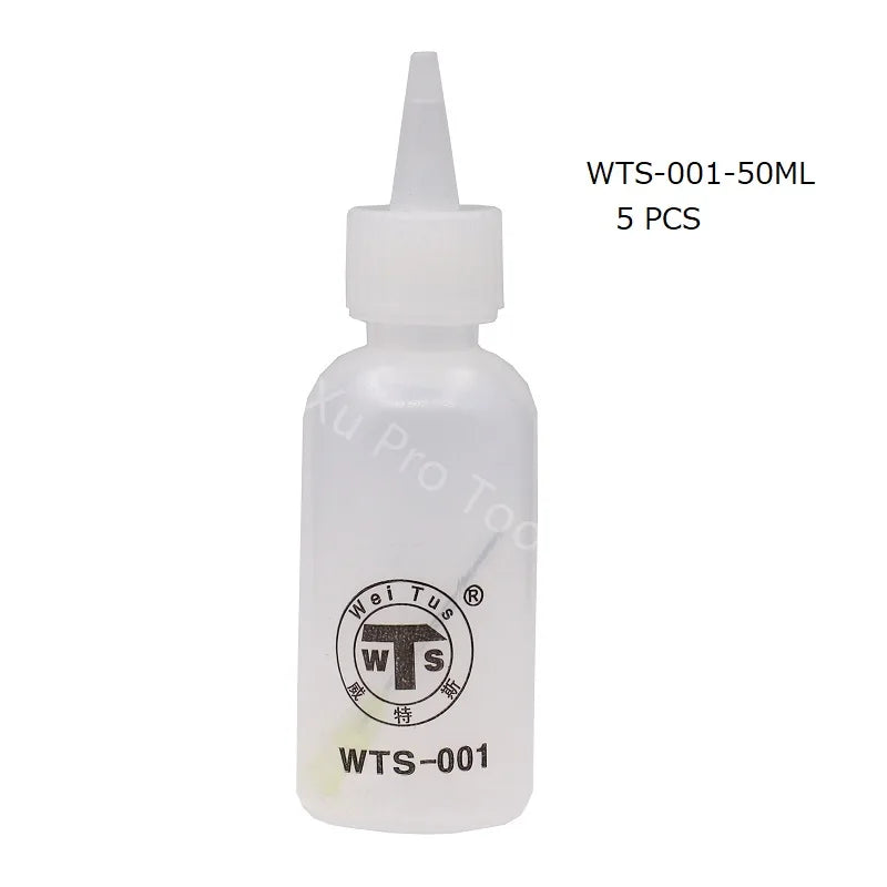 WTS-001 50ml Needle Tip Plastic Rosin Bottle Cleaning Liquid Flux Alcohol Oil Dispenser Plastic Hand Bottle Cleaner DIY Repair