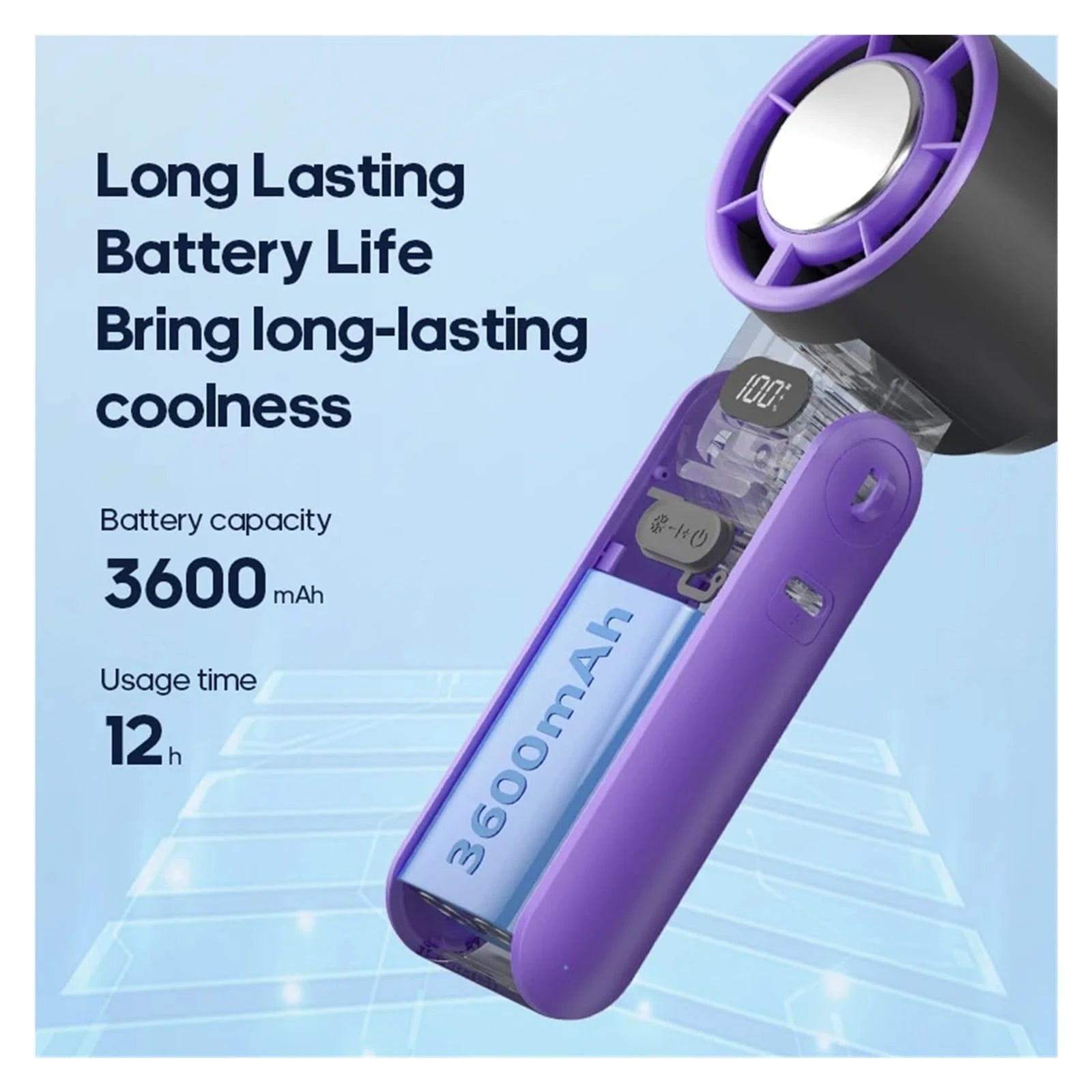 Portable High Speed Cooling Handheld Fan 3600mAh Rechargeable 100 Wind Speeds Adjustable Mini Foldable Air Cooling Turbo Fan