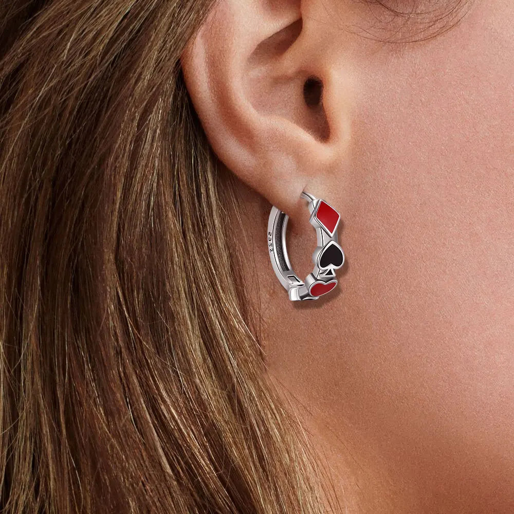 2025 925 Sterling Silver Earrings Poker Suit Earrings Original Earrings For Ladies Fashion Friends Party Daily Wear Gift
