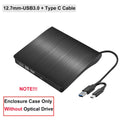 NEW Drive Enclosure 9.5mm USB 3.0 Type C SATA External DVD CD-ROM RW Player Optical Drives Enclosure Case for Laptop PC Desktop