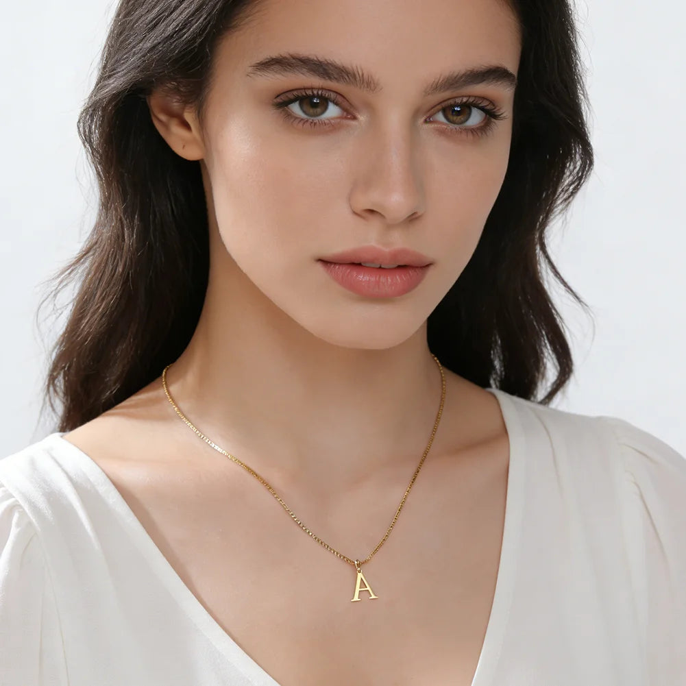 Cazador A-Z Initial Letter Women Necklace Stainless Steel Thin Box Chain Alphabet Pendant Jewelry Birthday Gift 2026 Trend New