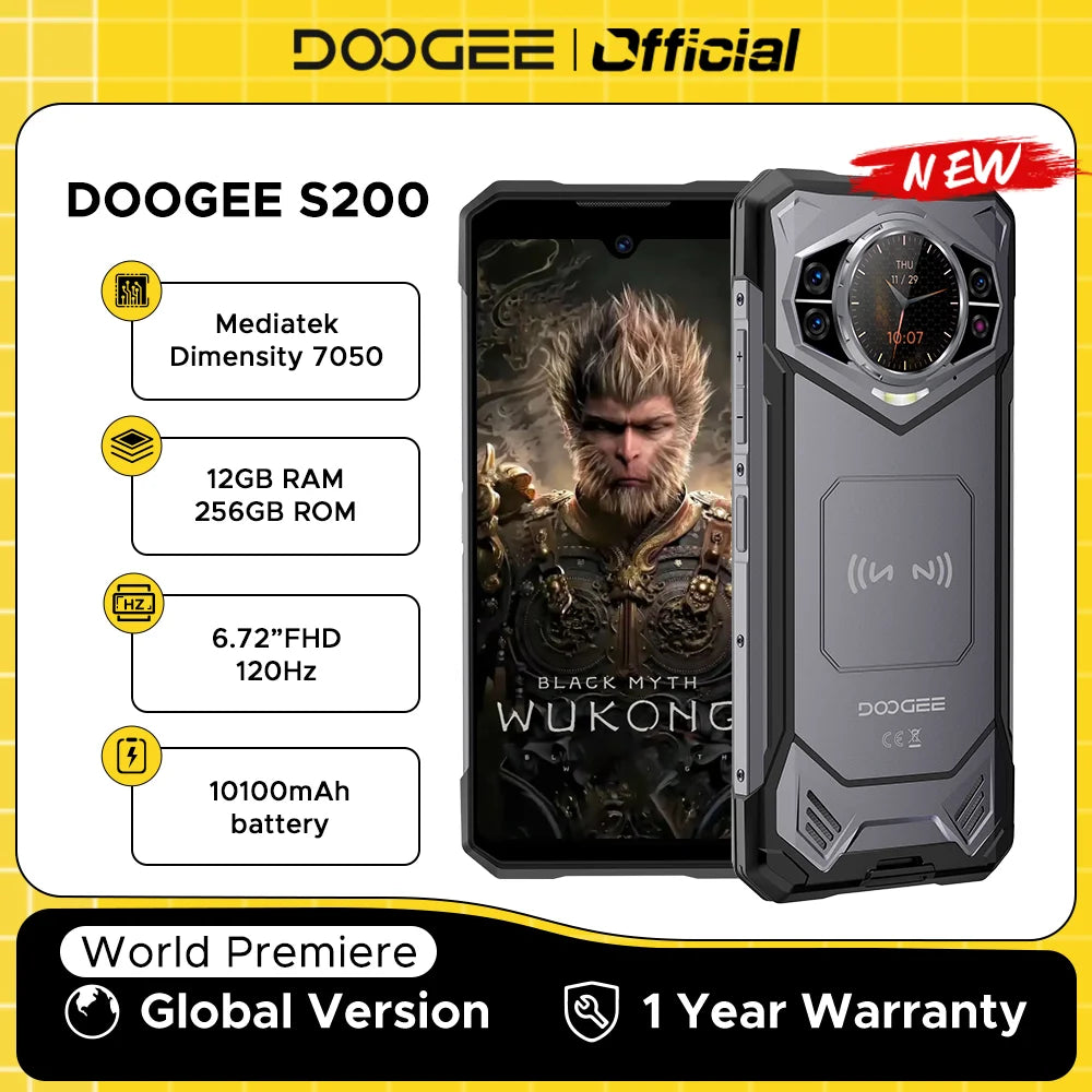 【Brand+】World Premiere DOOGEE S200 5G Rugged Phone 6.72" 120Hz Display 12GB RAM 256GB ROM 100MP AI Main Camera 10100mAh  NFC