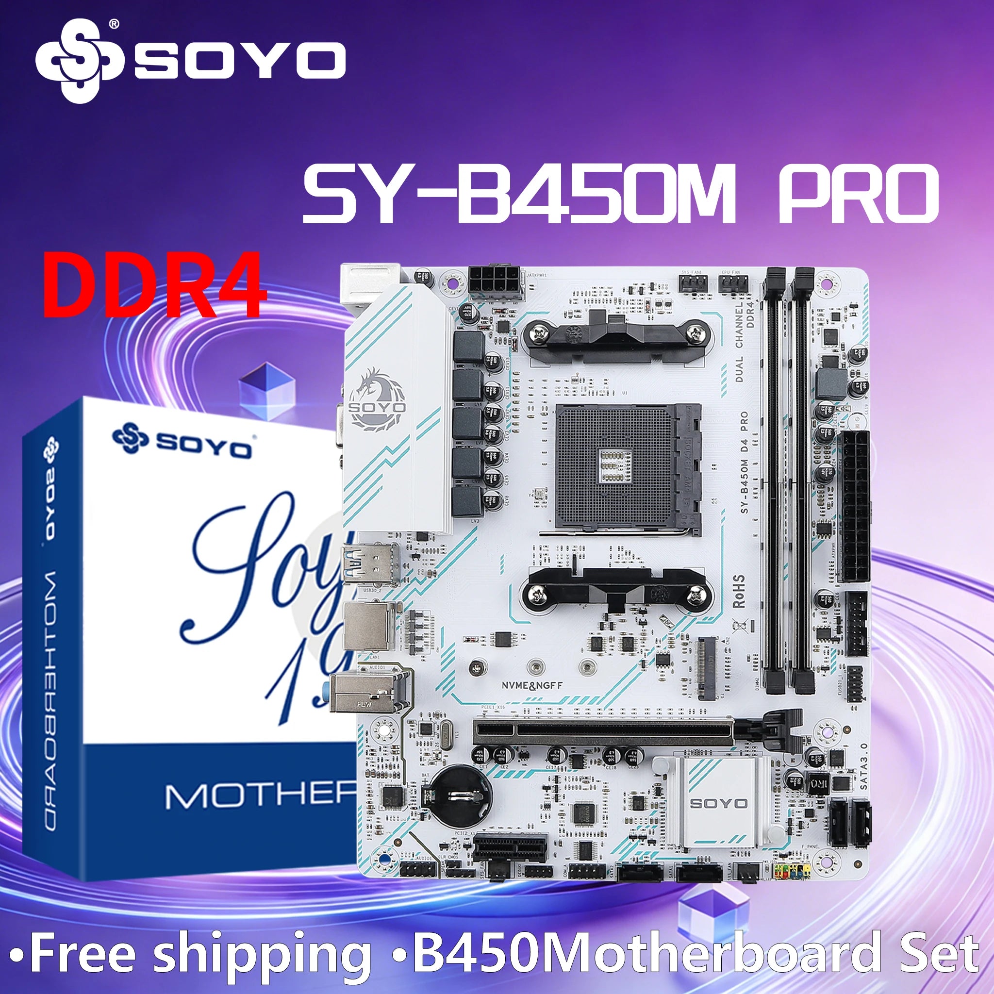SOYO AMD B450M Game Motherboard DDR4 Memory AM4 Ryzen M.2 NVME Desktop Computer components CPU PCIE3.0X16 SATA3.0 8PIN HDMI VGA