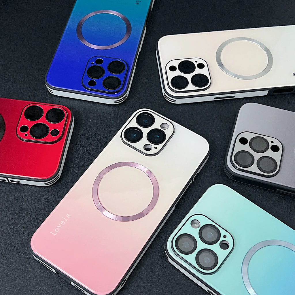 Luxury Large Window For Magsafe Phone Case For iPhone 17 16 15 14 13 12 Pro max Plus Air Magnetic Gradient Streaming Phone Cover