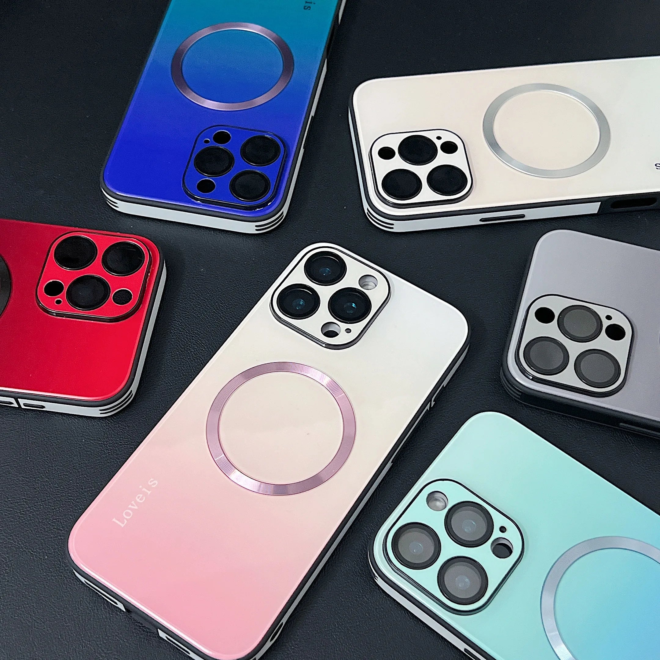 Luxury Large Window For Magsafe Phone Case For iPhone 17 16 15 14 13 12 Pro max Plus Air Magnetic Gradient Streaming Phone Cover