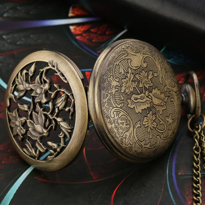 Hollow retro petal flip fashion round wall watch ancient flip pocket watch jewelry wall watch classic style pocket watch gift