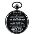 Best Gift To My Son 1pc Black Unique Quartz Pocket Fob Watch Necklace Chain Pendant Antique Birthday Present Clock reloj hombre