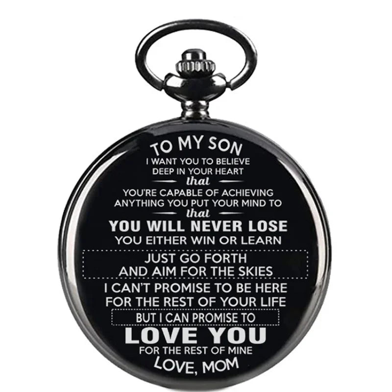 Best Gift To My Son 1pc Black Unique Quartz Pocket Fob Watch Necklace Chain Pendant Antique Birthday Present Clock reloj hombre