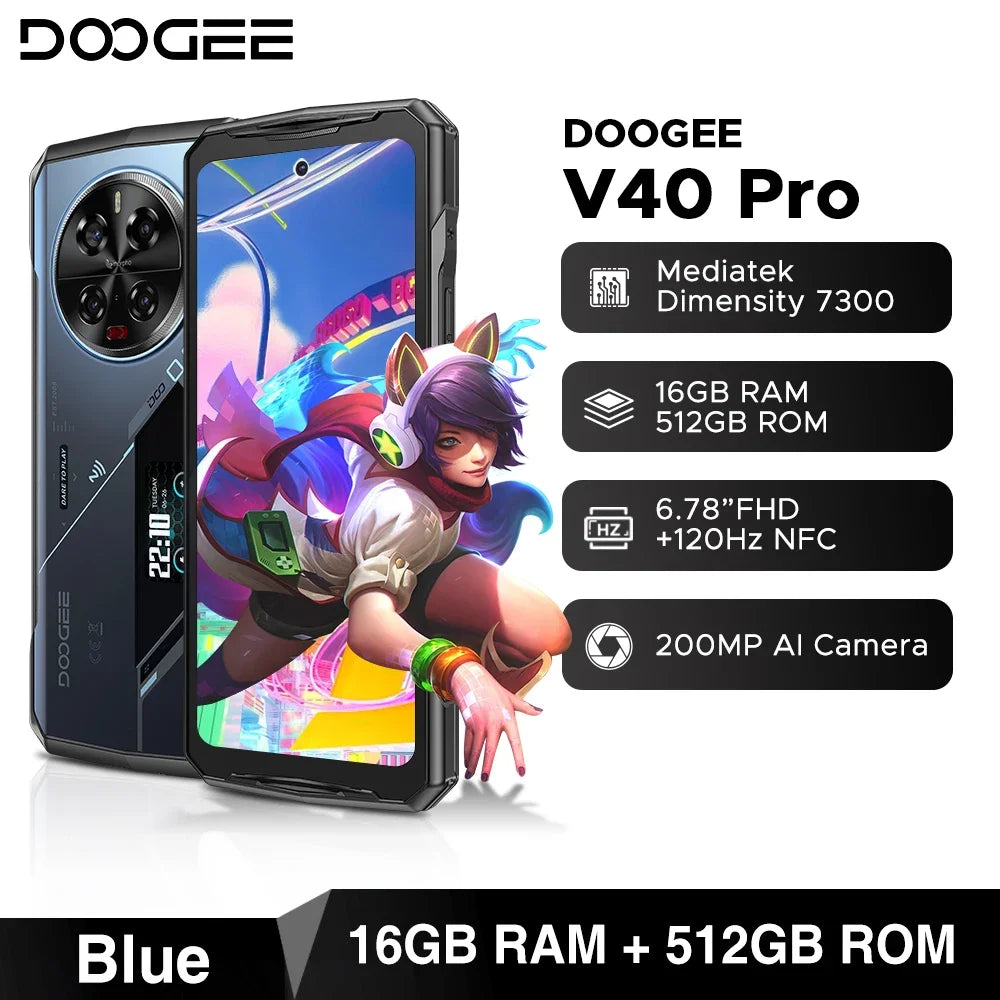 【Brand+】World Premiere DOOGEE V40 Pro 5G Rugged Phone 6.78" 16GB+512GB  Dimensity 7300 200MP AI Camera 8680mAh Android 14