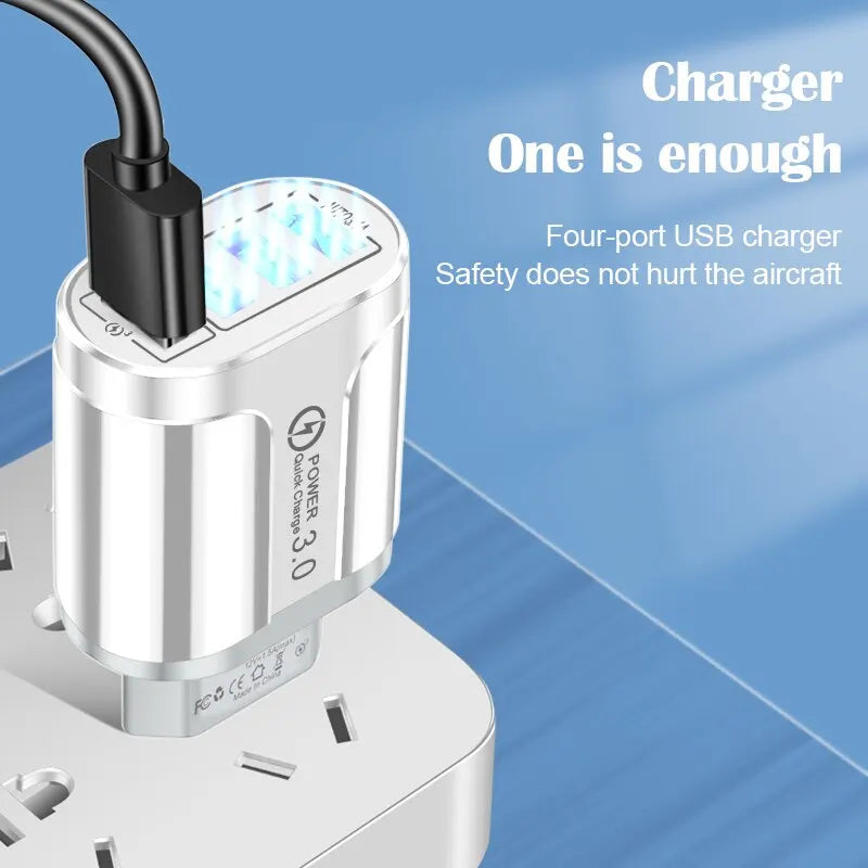 4 Ports 38W USB Charger USB A Charger US/EU Plug Fast Charging Quick Charge 3.0 Mobile Phone Wall Chargers For iPhone Samsung