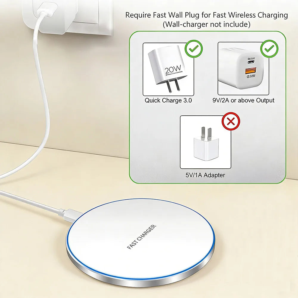 Desktop Wireless Charger Type C Cable LED Light For iPhone 17~12 Samsung S25 S24 Xaomi 17 Pro Max Huawei Fast Charging Station