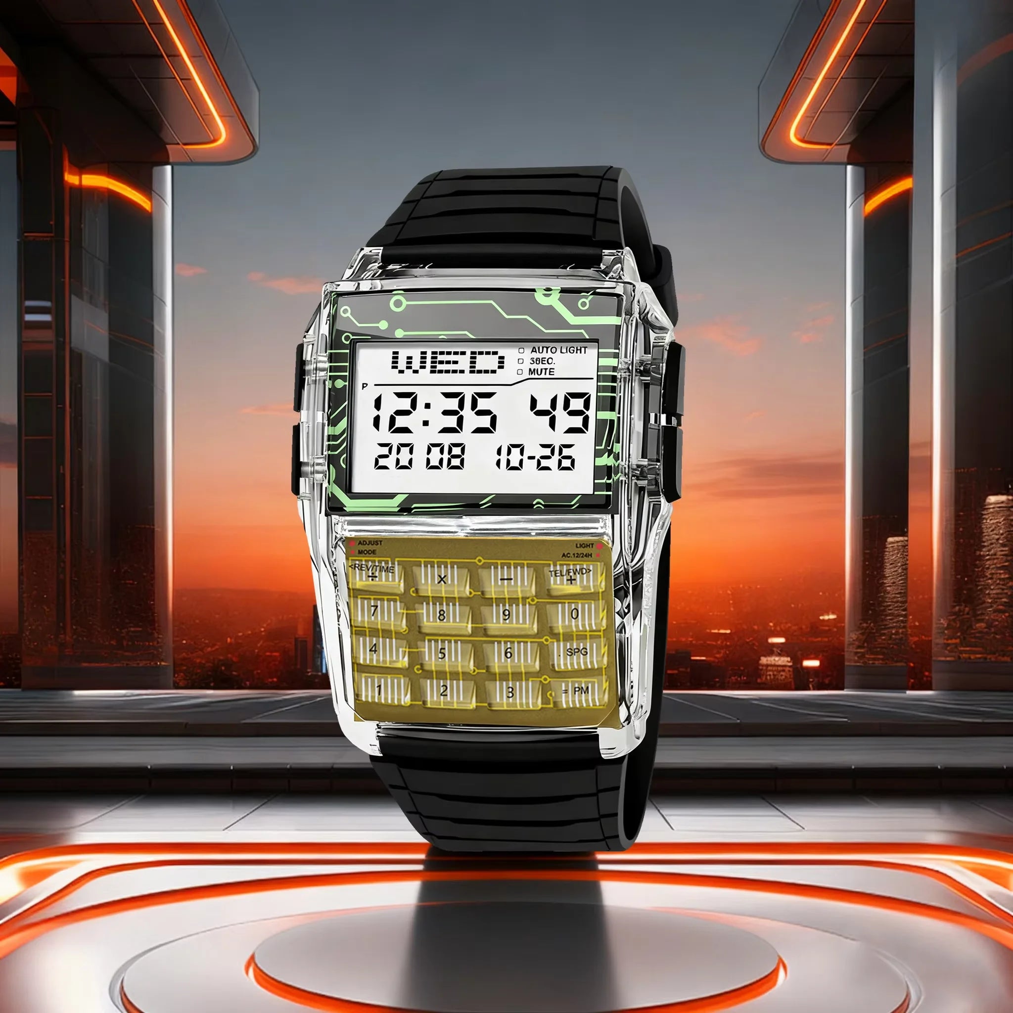 Transparent Case Plastic Watch Men Multifunction Calculator Watch Luminous LED Watch Top Luxury Men Watch Computer Style