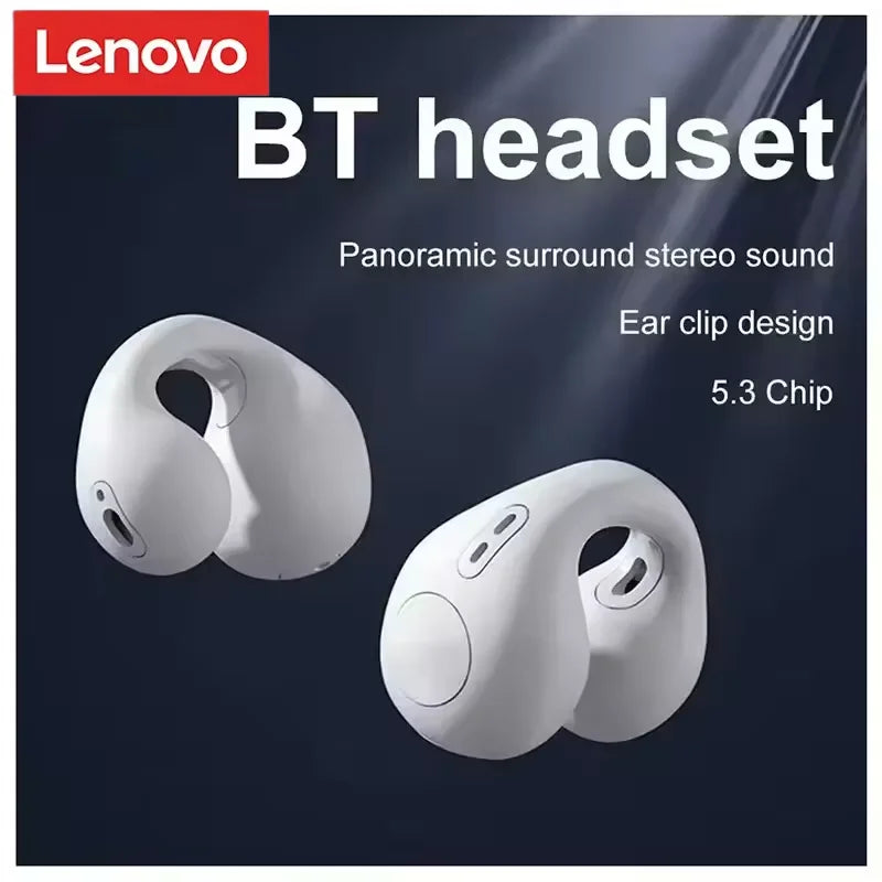 Lenovo Open-back Wireless Bluetooth Headphones, Clip-on Sports Headphones, HiFi Sound Quality, Noise Cancellation, Waterproof