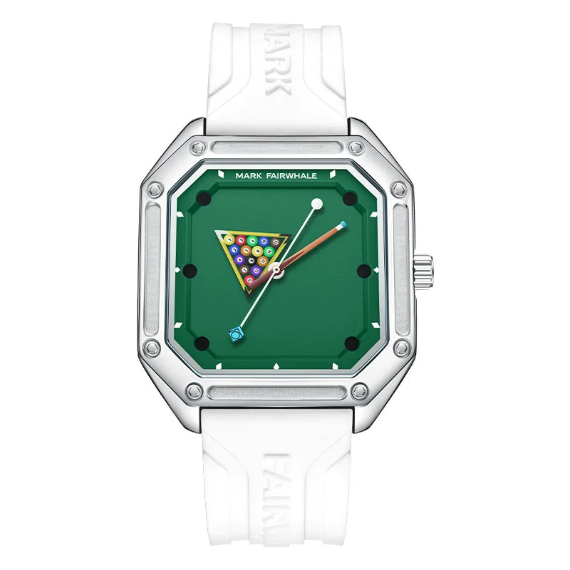 Mark Fairwhale 5047 Men Quartz Watch Square Case Luminous Billiards Dial Wristwatch Rubber Strap Watches for Men