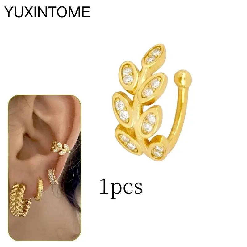 1PC Punk Ear Cuff Plated 24K Gold/925 Silver Conch Clip Earrings For Women Climbers No Piercing Fake Cartilage Earrings