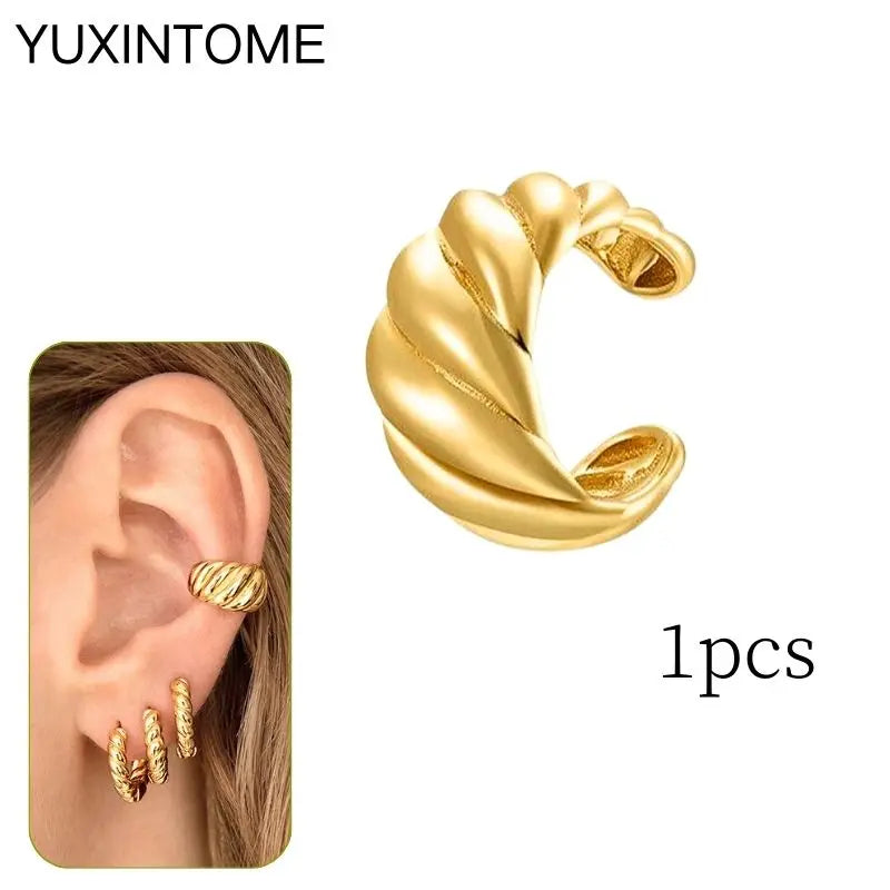 1PC Punk Ear Cuff Plated 24K Gold/925 Silver Conch Clip Earrings For Women Climbers No Piercing Fake Cartilage Earrings