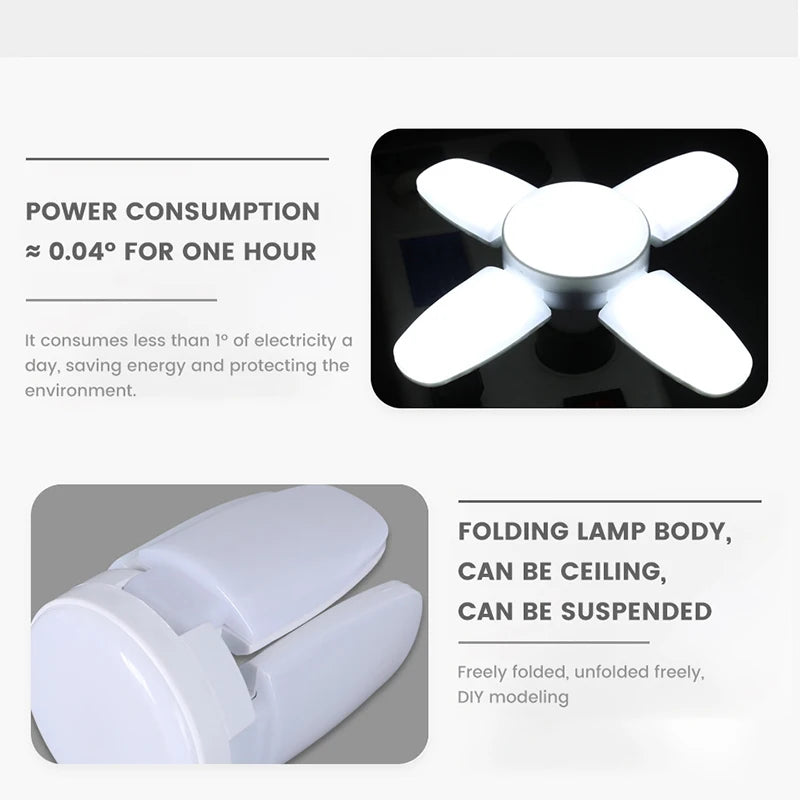 E27 Fan Shape Foldable  LED Bulb AC220V/110V Deformation for Home Ceiling Lights Warehouse and Garage White Leaf Light 6500K
