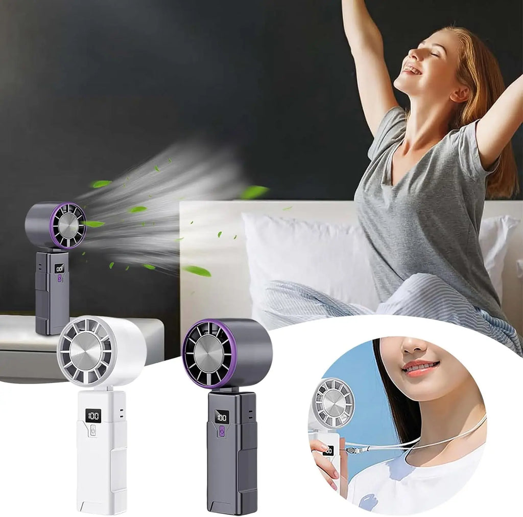 Portable Handheld Fan Desktop USB Rechargeable Foldable Fan For Real Time Display Power Cooling with Adjustable