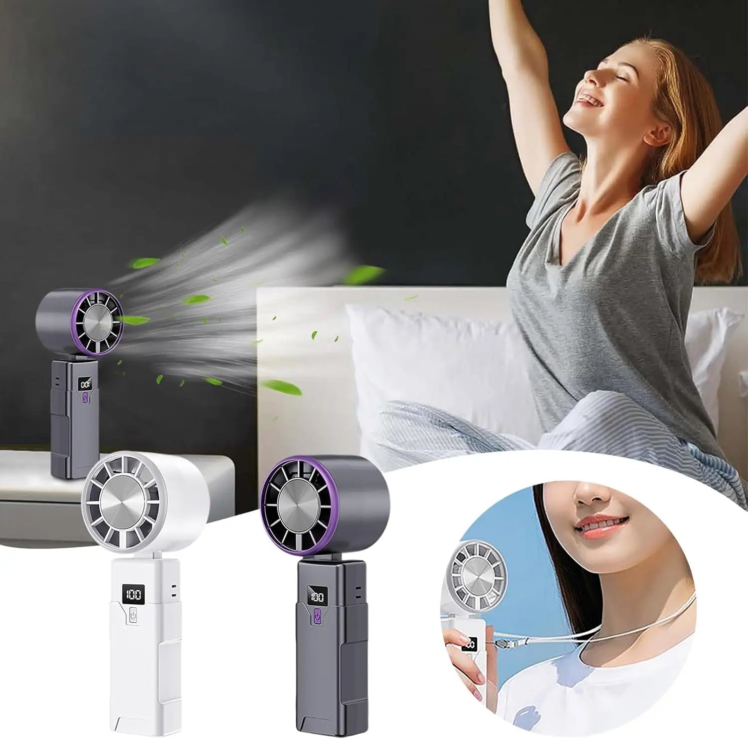 Portable Handheld Fan Desktop USB Rechargeable Foldable Fan For Real Time Display Power Cooling with Adjustable