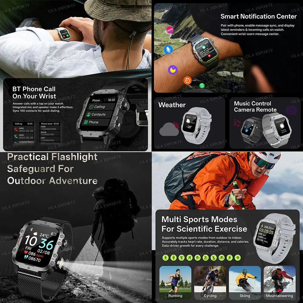 1400mAh Big Battery Smart Watch Men Outdoor GPS Flashlight 10ATM Waterproof Bluetooth Call AMOLED HD Sports Smartwatch AT-1282