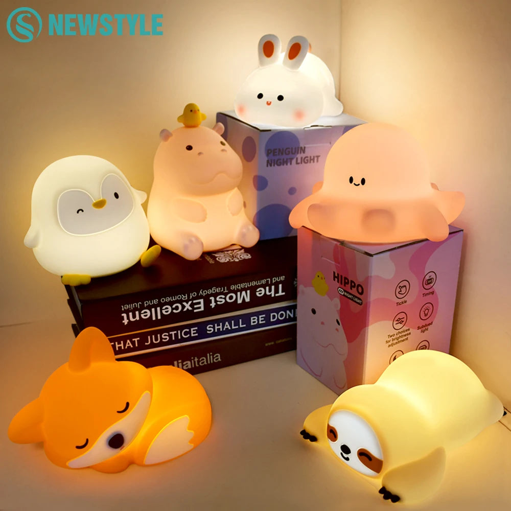 Cute Silicone Squishy Night Lamp Fox Rabbit Dimmable Nursery Nightlight Rechargeable Timing Bedside Table Lamp With Touch Sensor