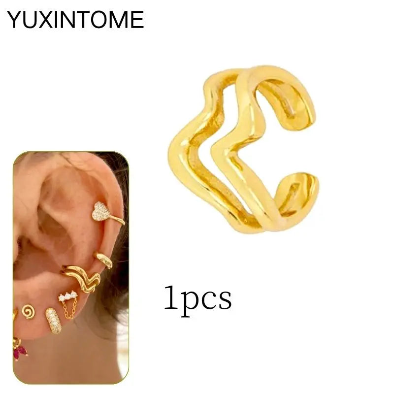 1PC Punk Ear Cuff Plated 24K Gold/925 Silver Conch Clip Earrings For Women Climbers No Piercing Fake Cartilage Earrings