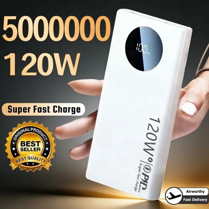 500000mAh Power Bank 120W Super Fast Charging PD20W Dual Way Digital Display Airplane Safe CCC For iPhone Samsung Xiaomi