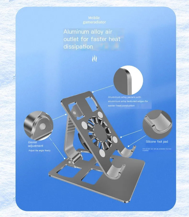 Universal Metal Phone Holder With Cooling Fans Mini Adjustable Bracket 360° Rotatable Stand Desktop Stand Tablet Desk