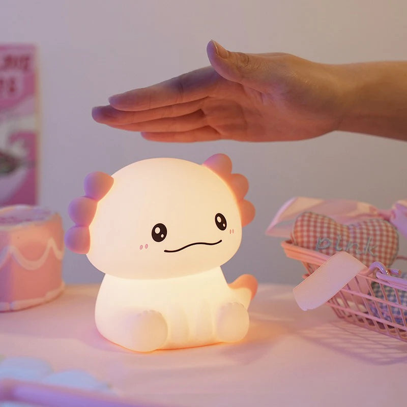 Pink Axolotl LED Night Light USB Rechargeable Touch Lamp 3 Levels Brightness Timing Light Cute Animal Bedside Lamp Gift for Kids