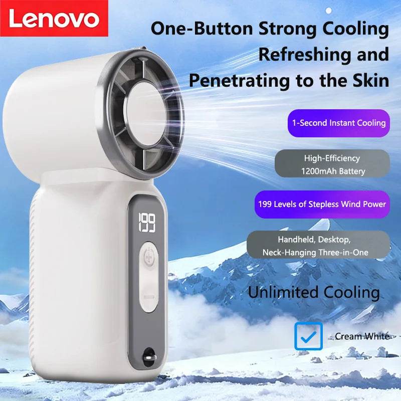 Lenovo Best Selling Summer Super Mini Rechargeable Handheld High Speed Fan Powerful Wind Ultra Quiet Digital Display Pocket Fan